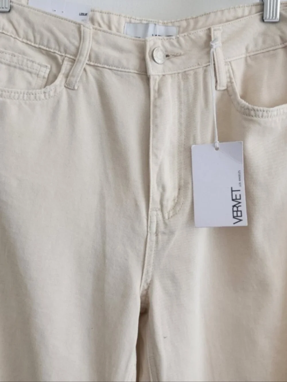 Vervet by Flying Monkey Leslie High Rise 90s Distressed Cropped Jeans Cream 27